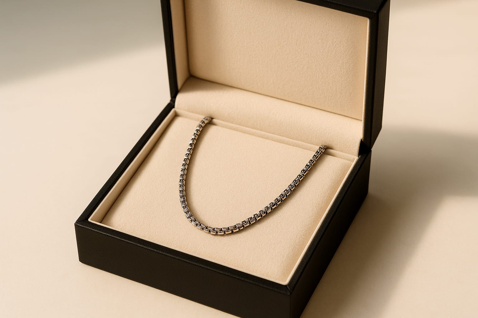 14K White Gold Rounded Box Chain Necklace 4