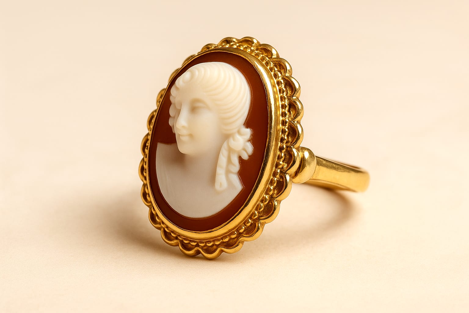 12K Yellow Gold Vintage Cameo Ring Size 6.5 4