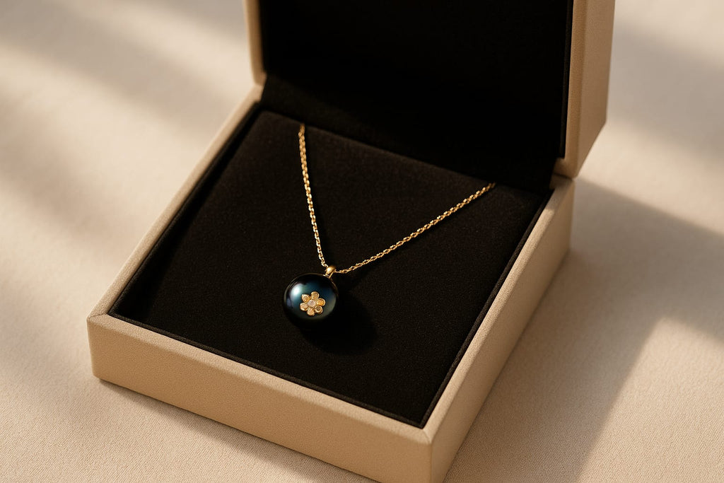 14K Gold Peacock Pearl & Diamond Necklace 4