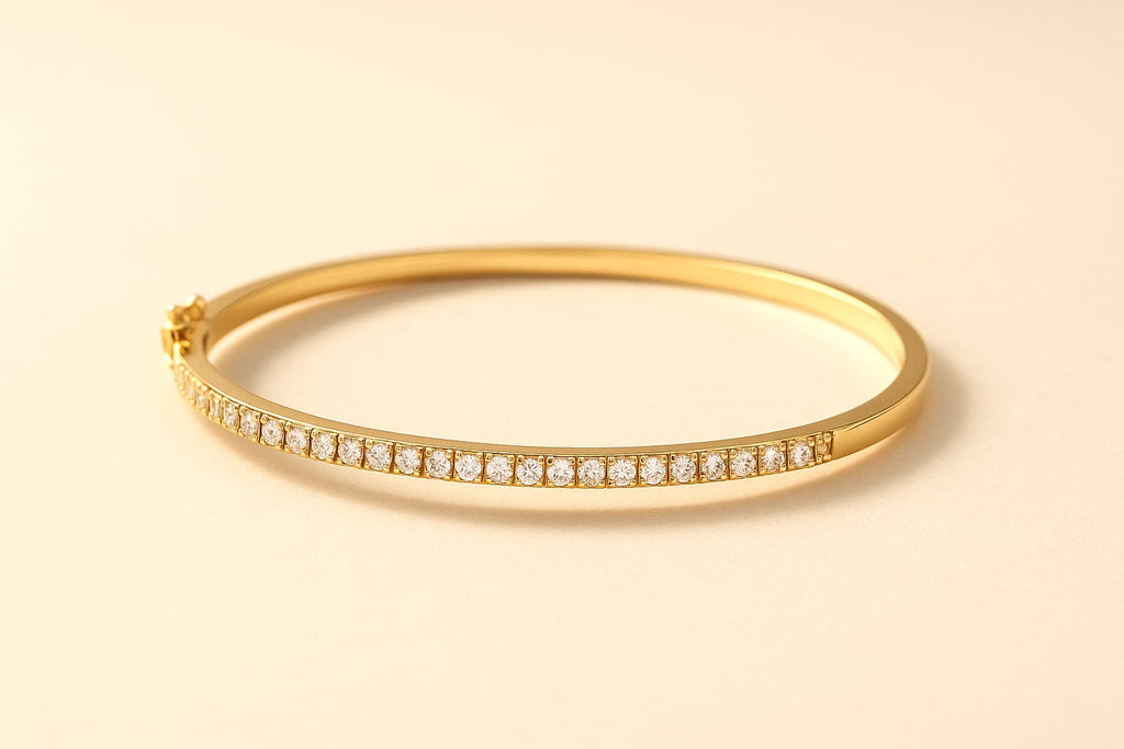14K Gold 1.00 ctw Diamond Bangle Bracelet 7" 5