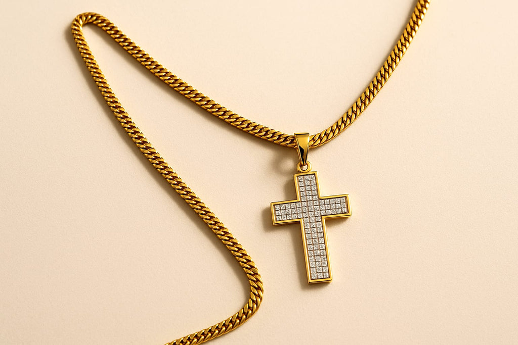 14K Yellow Gold 1.00 ctw Diamond Cross Necklace 5