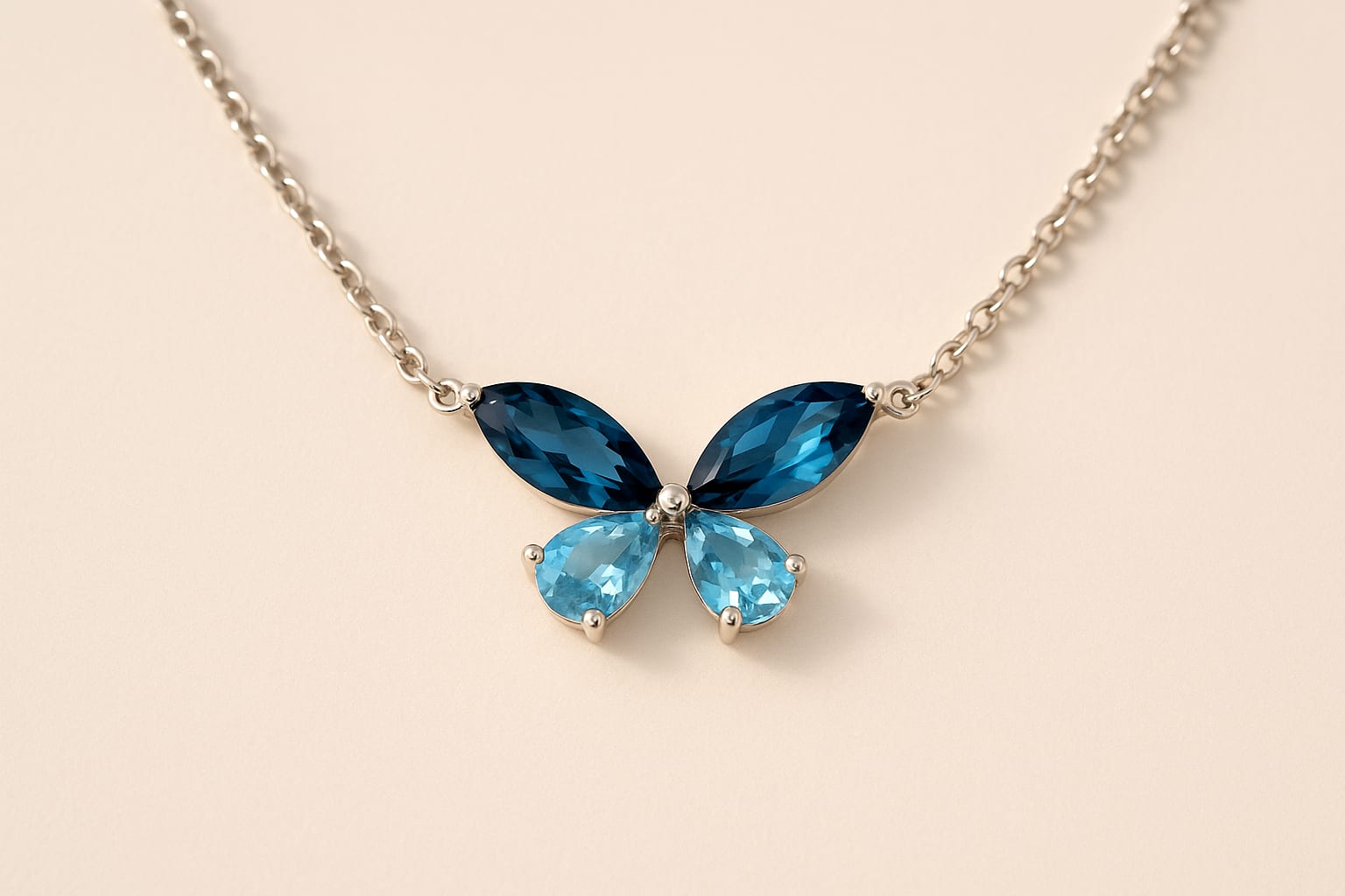 14K White Gold Blue Topaz Butterfly Necklace 5