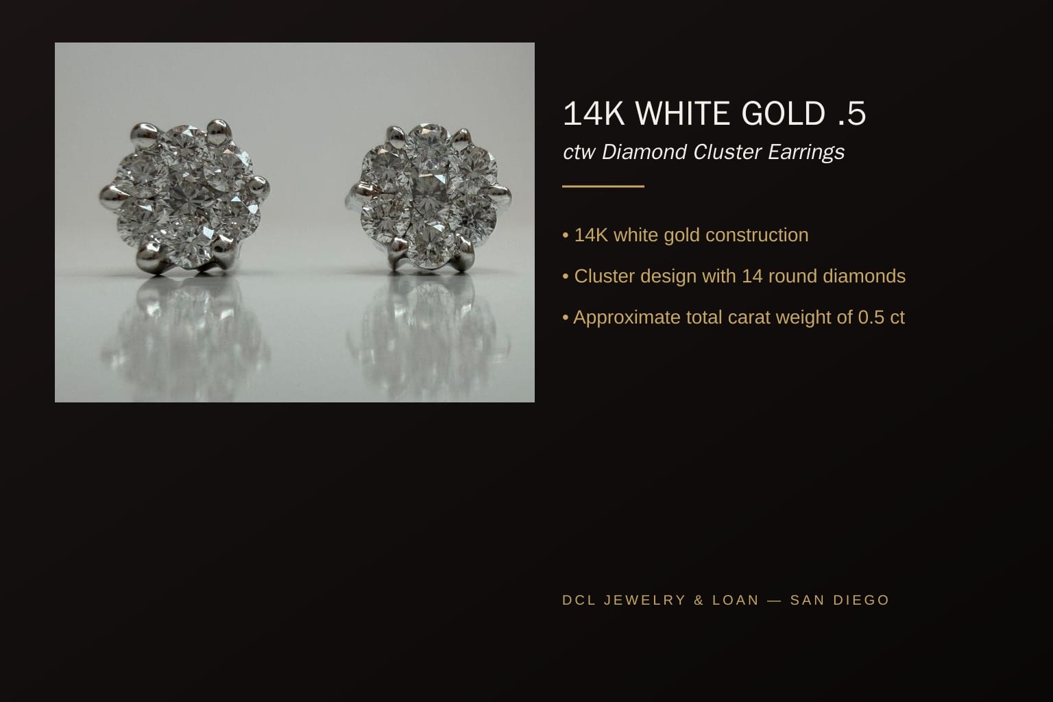 14K White Gold Diamond Cluster Earrings 5