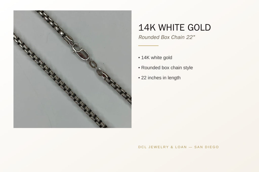 14K White Gold Rounded Box Chain Necklace 5