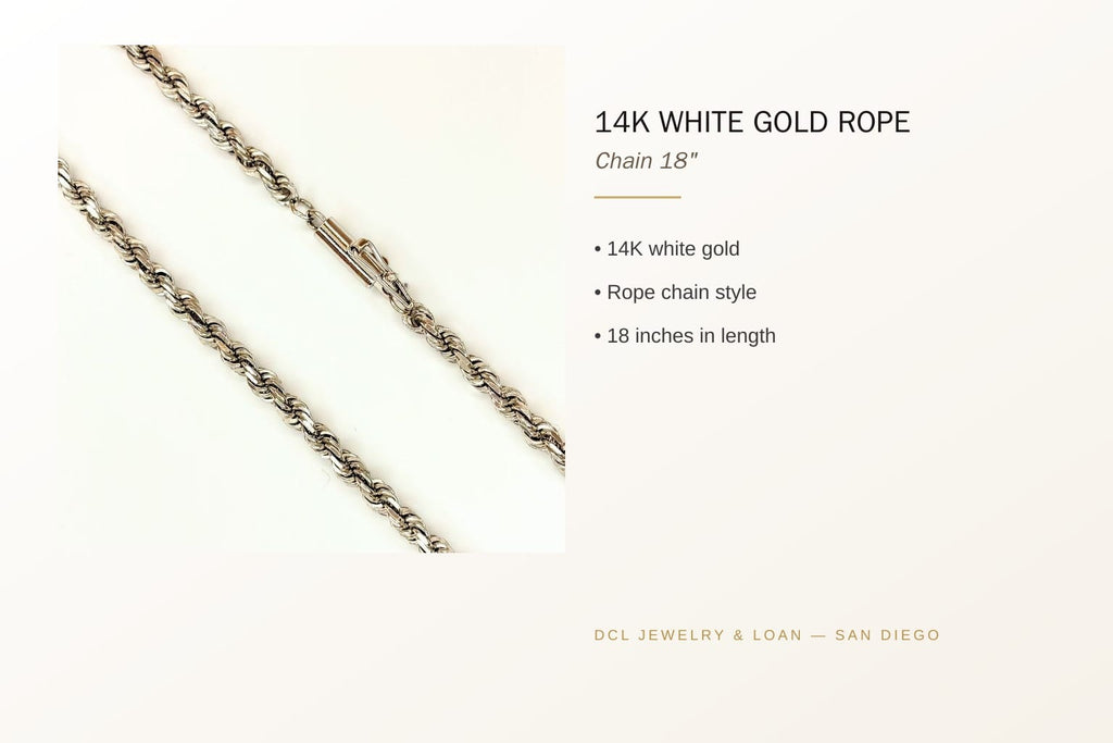 14K White Gold Rope Chain 18" 4