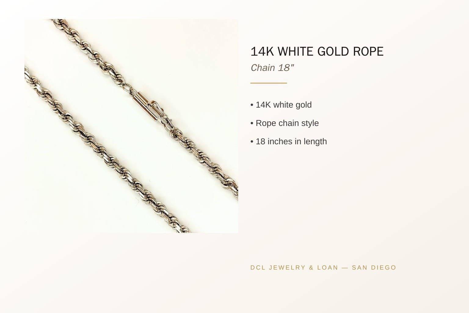 14K White Gold Rope Chain 18" 4