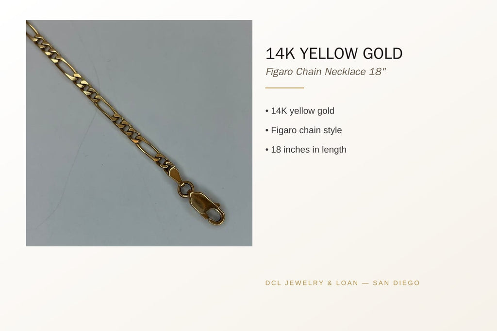 14K Yellow Gold Figaro Chain Necklace 18" 4