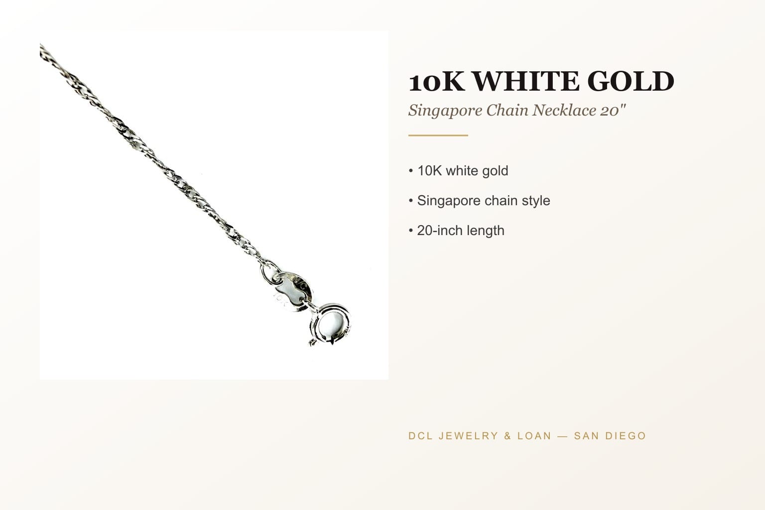 10K White Gold Singapore Chain Necklace 20" 5
