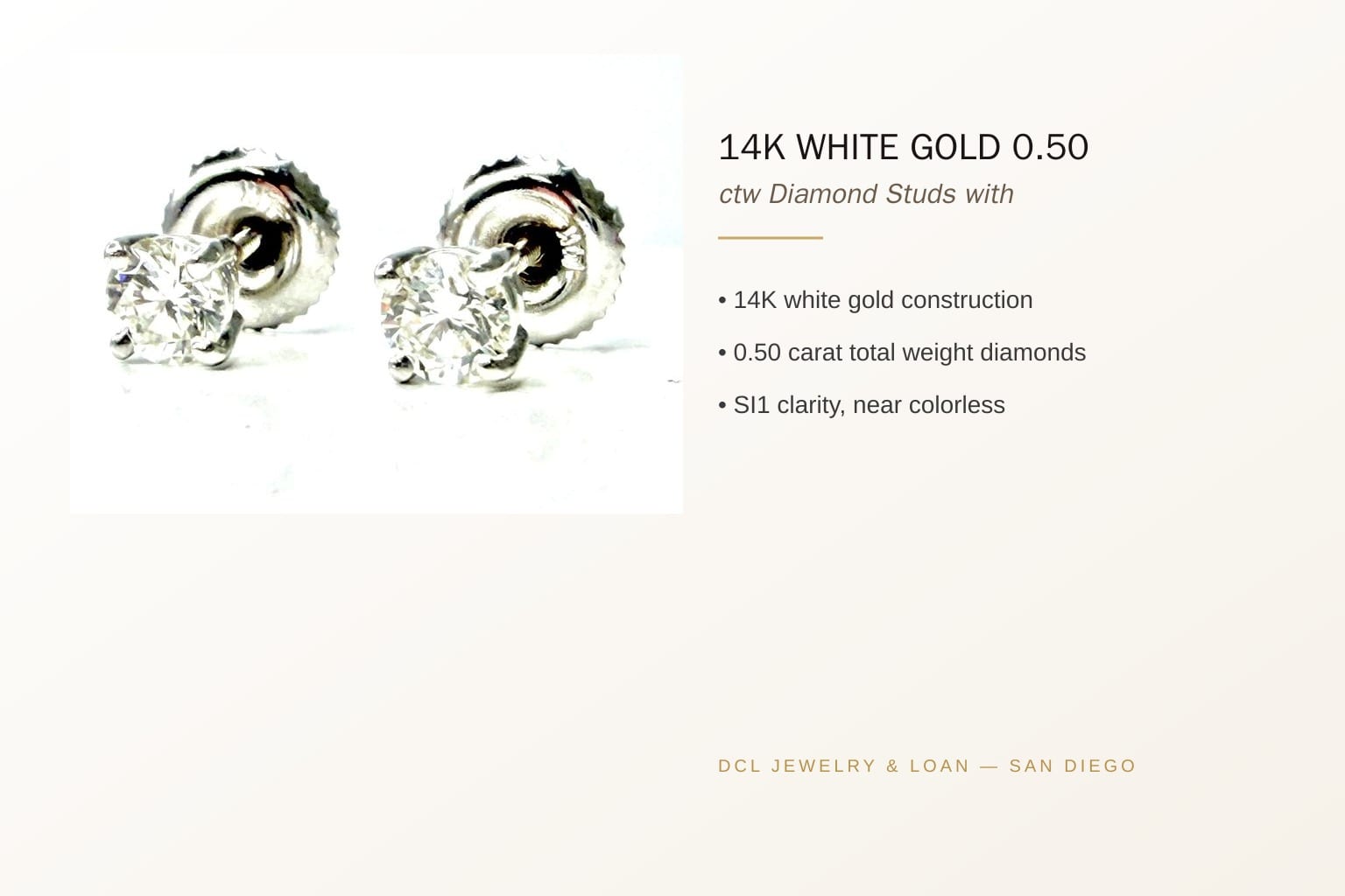 14K White Gold 0.50 ctw Diamond Stud Earrings 5