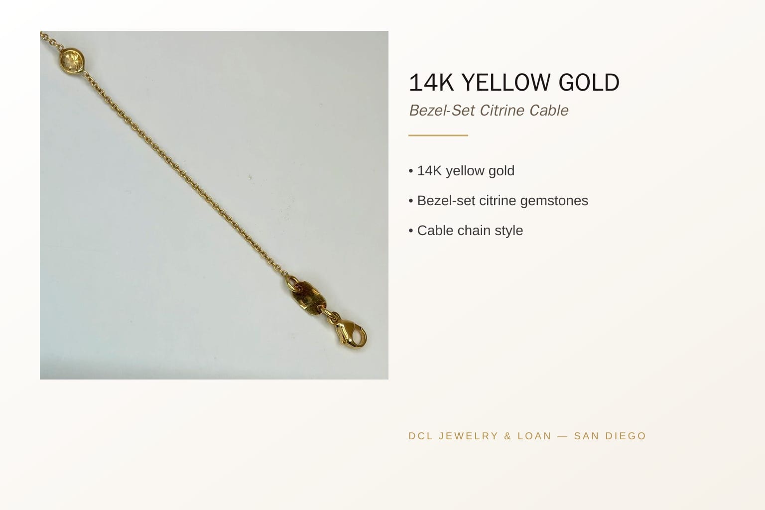 14K Yellow Gold 0.42 ctw Citrine Cable Chain 5
