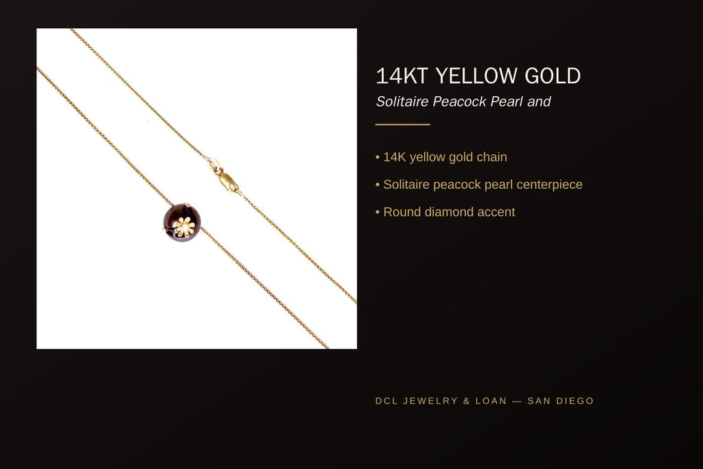 14K Gold Peacock Pearl & Diamond Necklace 5