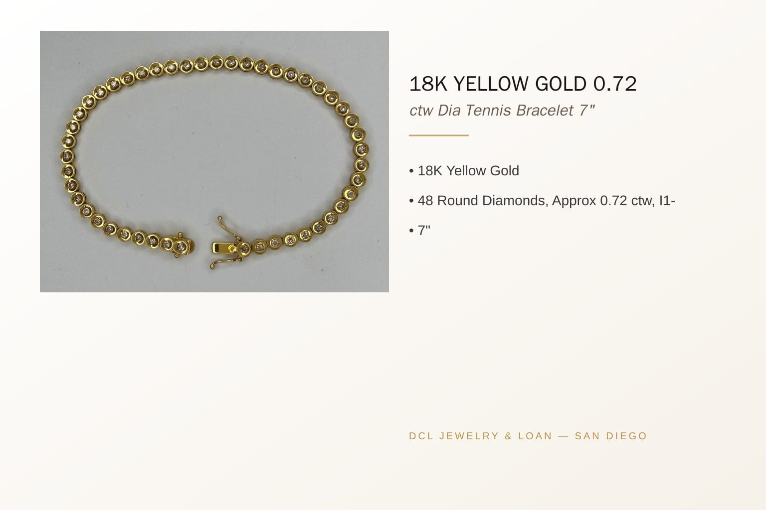 18K Yellow Gold 0.72 ctw Diamond Tennis Bracelet 5