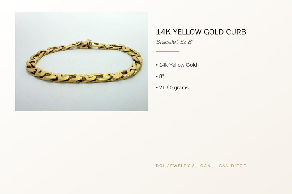 14K Yellow Gold Curb Bracelet Size 8" 6