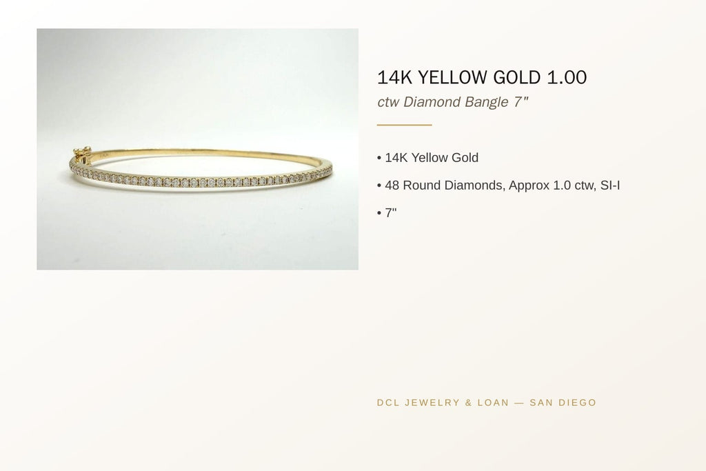 14K Gold 1.00 ctw Diamond Bangle Bracelet 7" 6