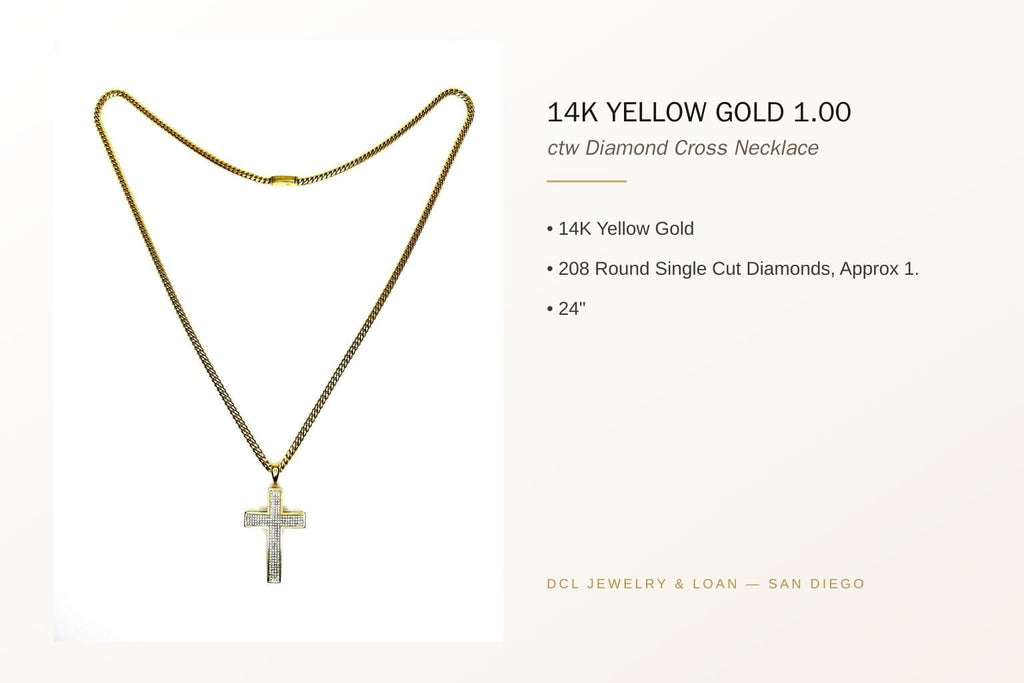 14K Yellow Gold 1.00 ctw Diamond Cross Necklace 6