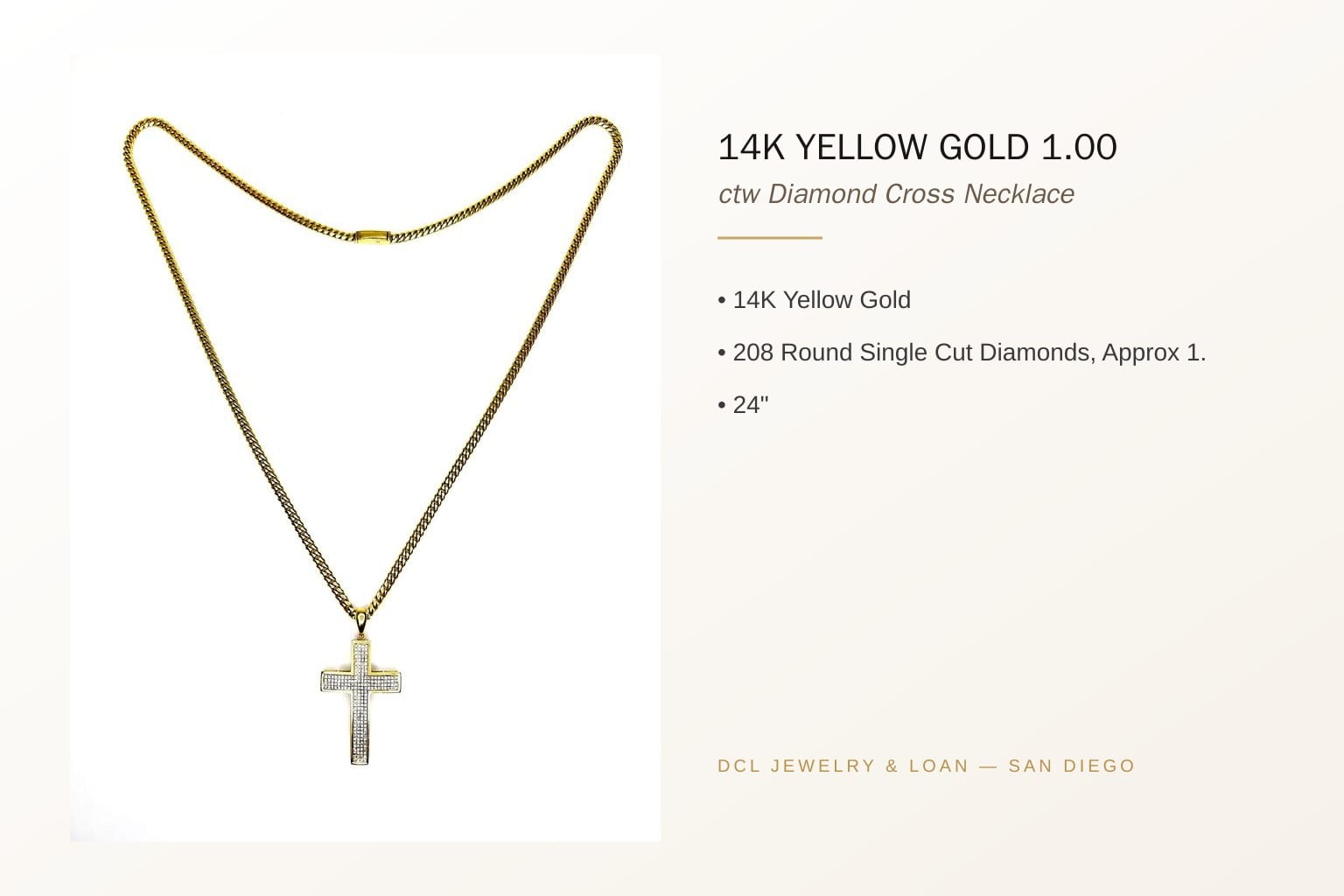 14K Yellow Gold 1.00 ctw Diamond Cross Necklace 6