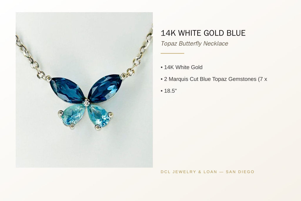 14K White Gold Blue Topaz Butterfly Necklace 6