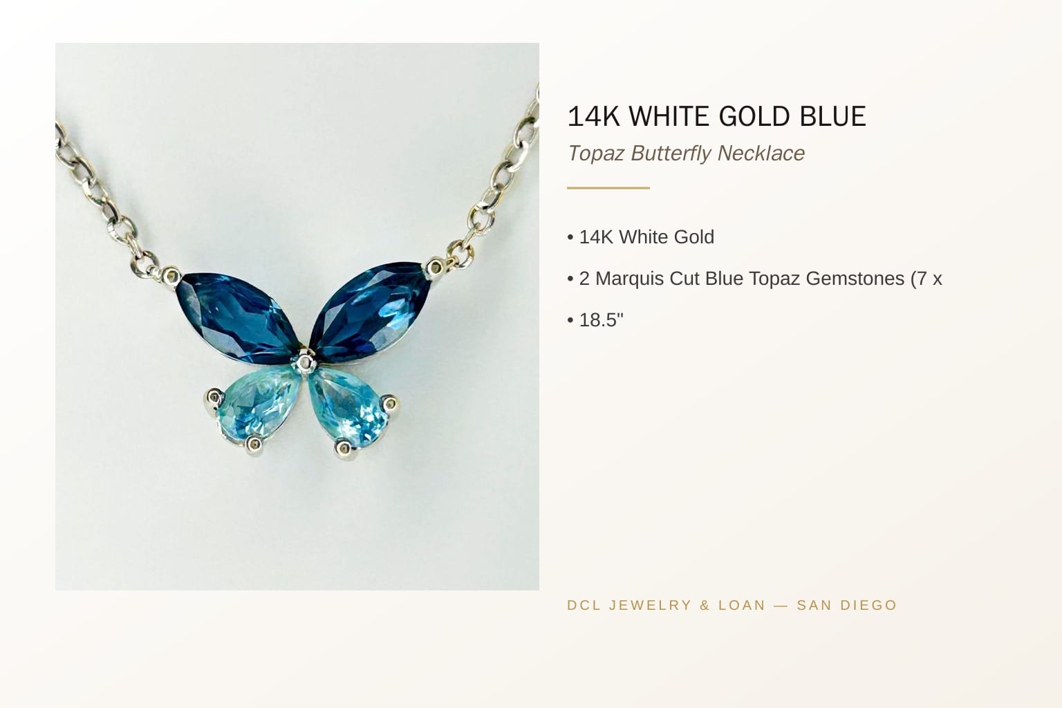 14K White Gold Blue Topaz Butterfly Necklace 6