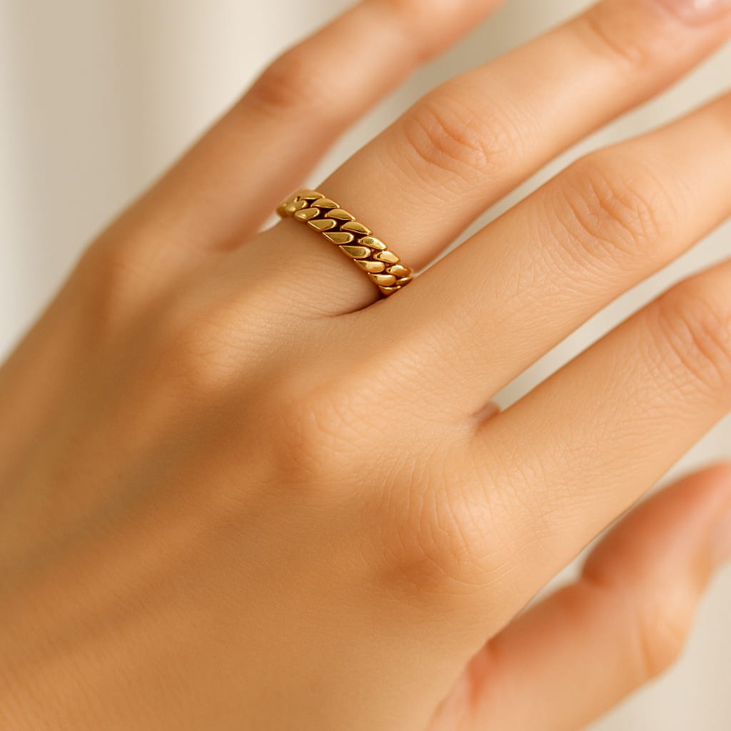 18K Yellow Gold Cuban Link Ring 5