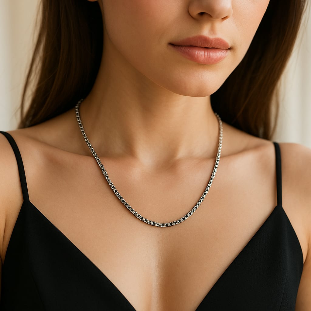 14K White Gold Rounded Box Chain Necklace 6
