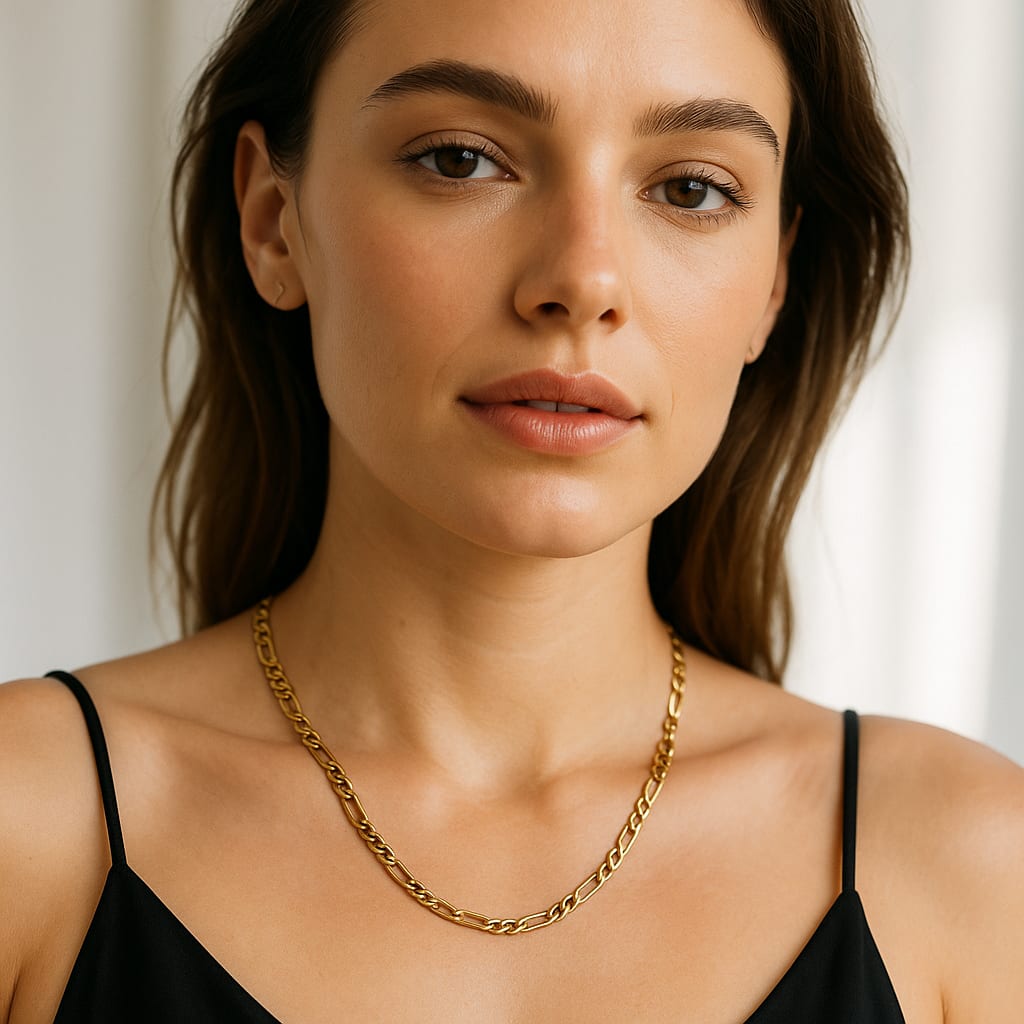 14K Yellow Gold Figaro Chain Necklace 18" 5