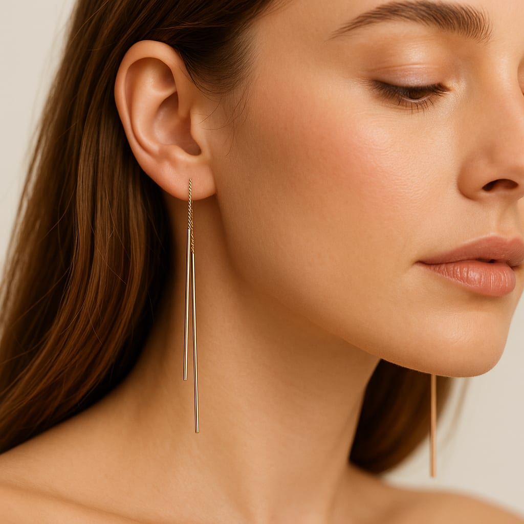 18K Rose Gold Long-Bar Threader Earrings 6