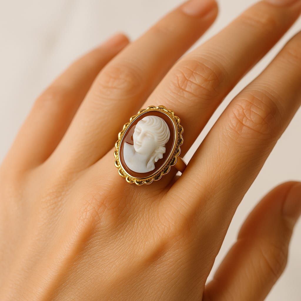 12K Yellow Gold Vintage Cameo Ring Size 6.5 6
