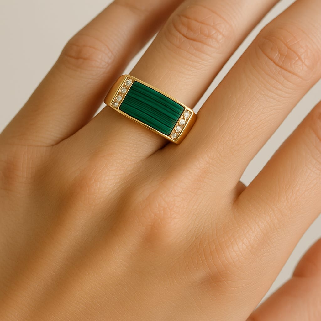 14K Yellow Gold 0.12 ctw Malachite Diamond Ring 7