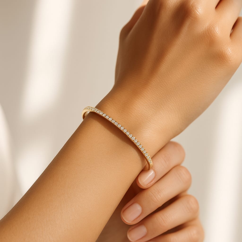 14K Gold 1.00 ctw Diamond Bangle Bracelet 7" 7