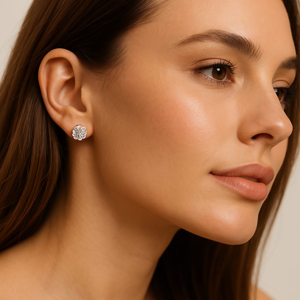 14K White Gold Diamond Cluster Earrings 6