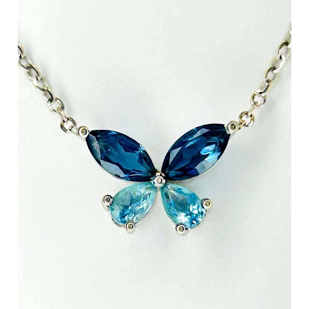 14K White Gold Blue Topaz Butterfly Necklace 2