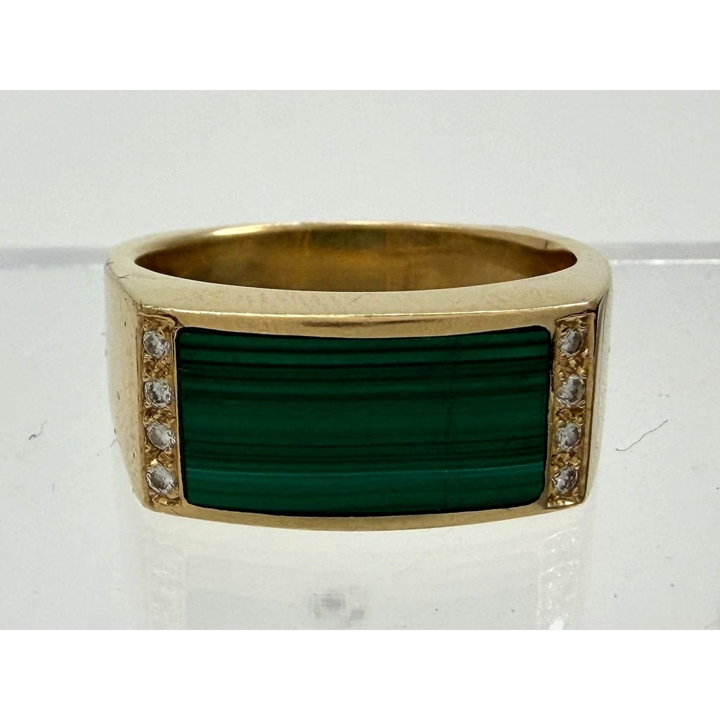 14K Yellow Gold 0.12 ctw Malachite Diamond Ring 2