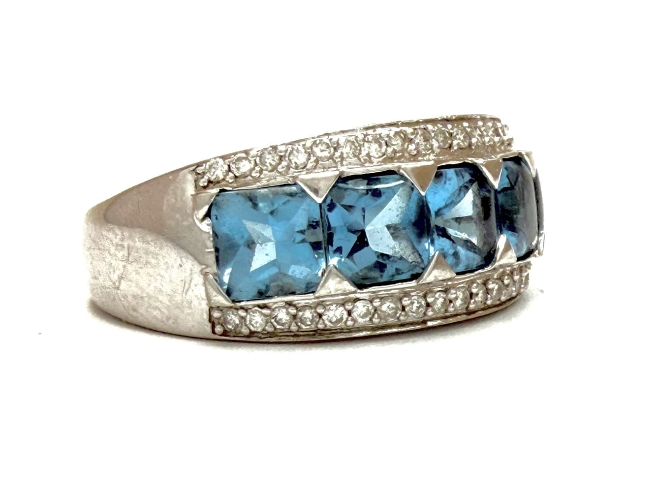 14K White Gold Blue Topaz & Diamond Ring 2