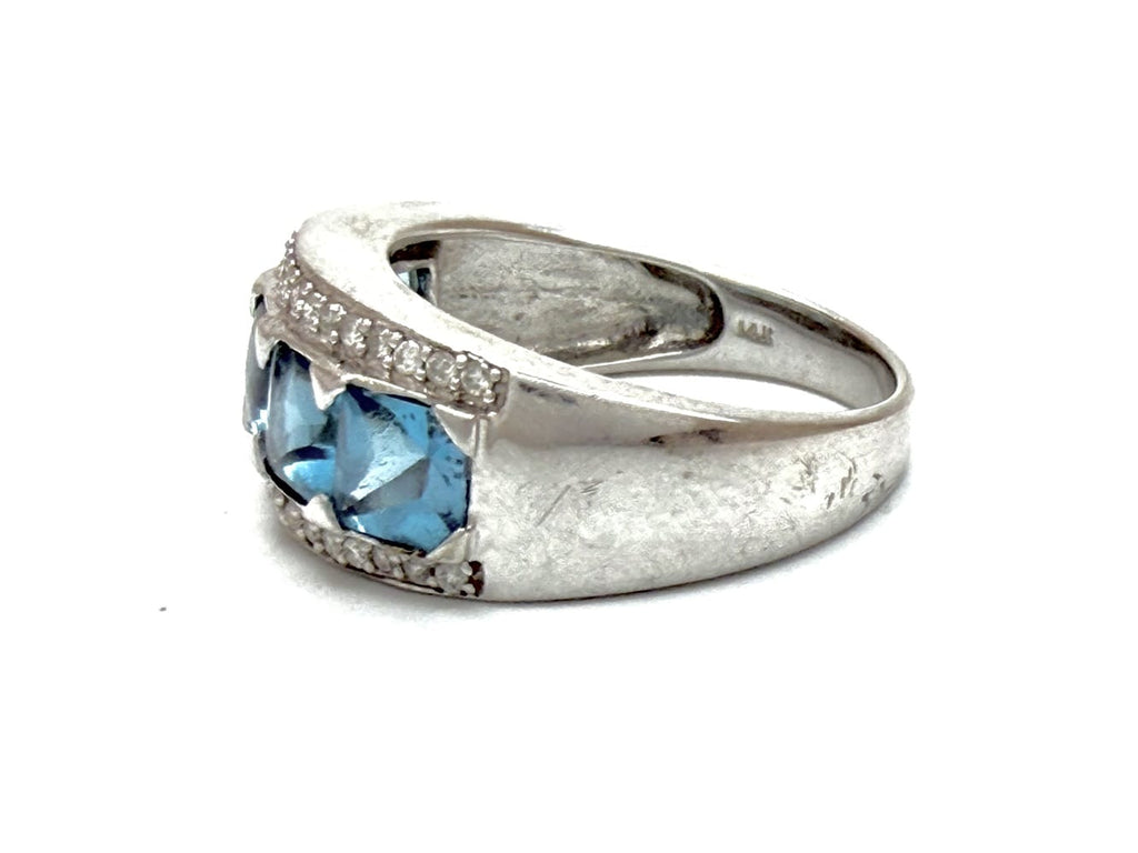 14K White Gold Blue Topaz & Diamond Ring 3