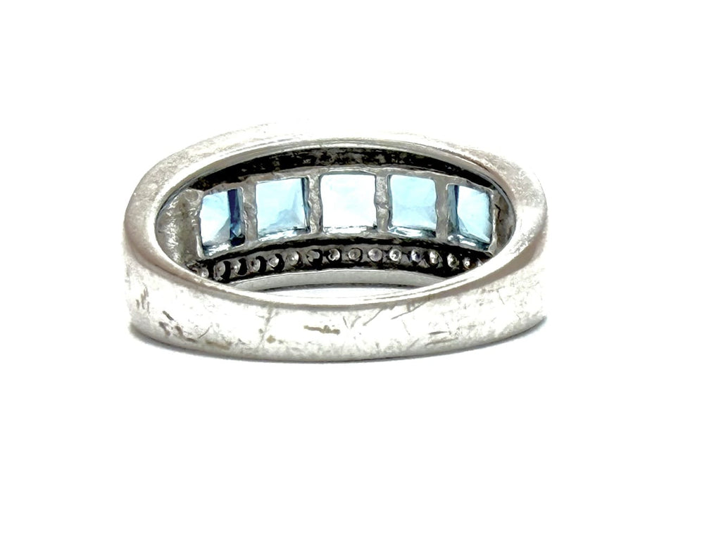 14K White Gold Blue Topaz & Diamond Ring 4