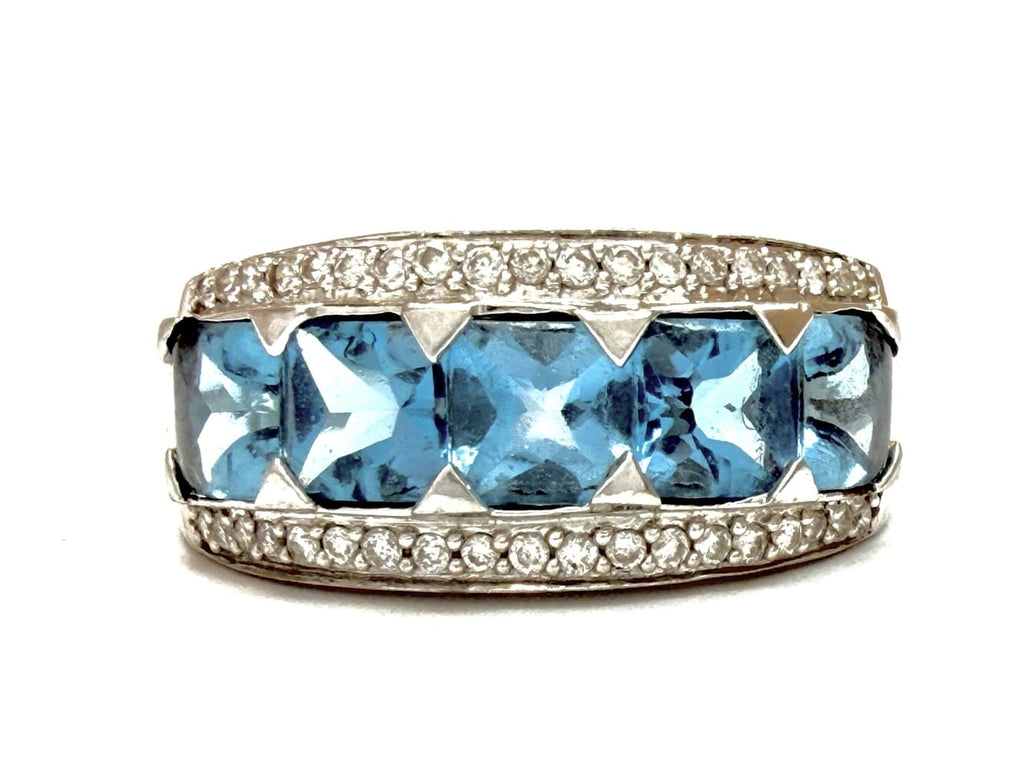14K White Gold Blue Topaz & Diamond Ring 5