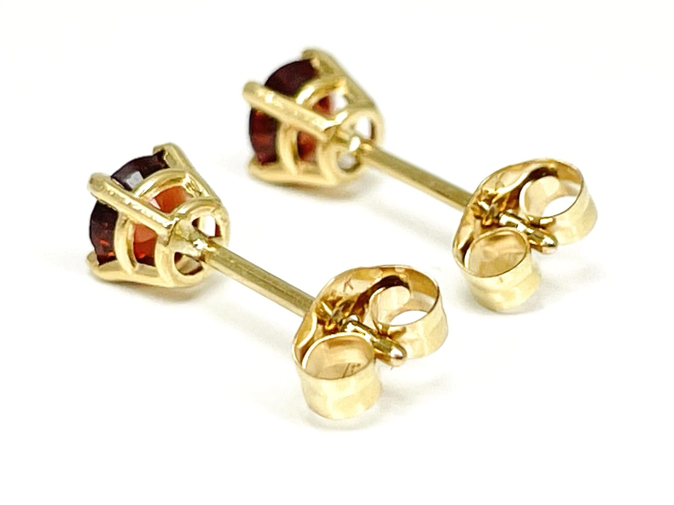 14K Yellow Gold Garnet Stud Earrings 3