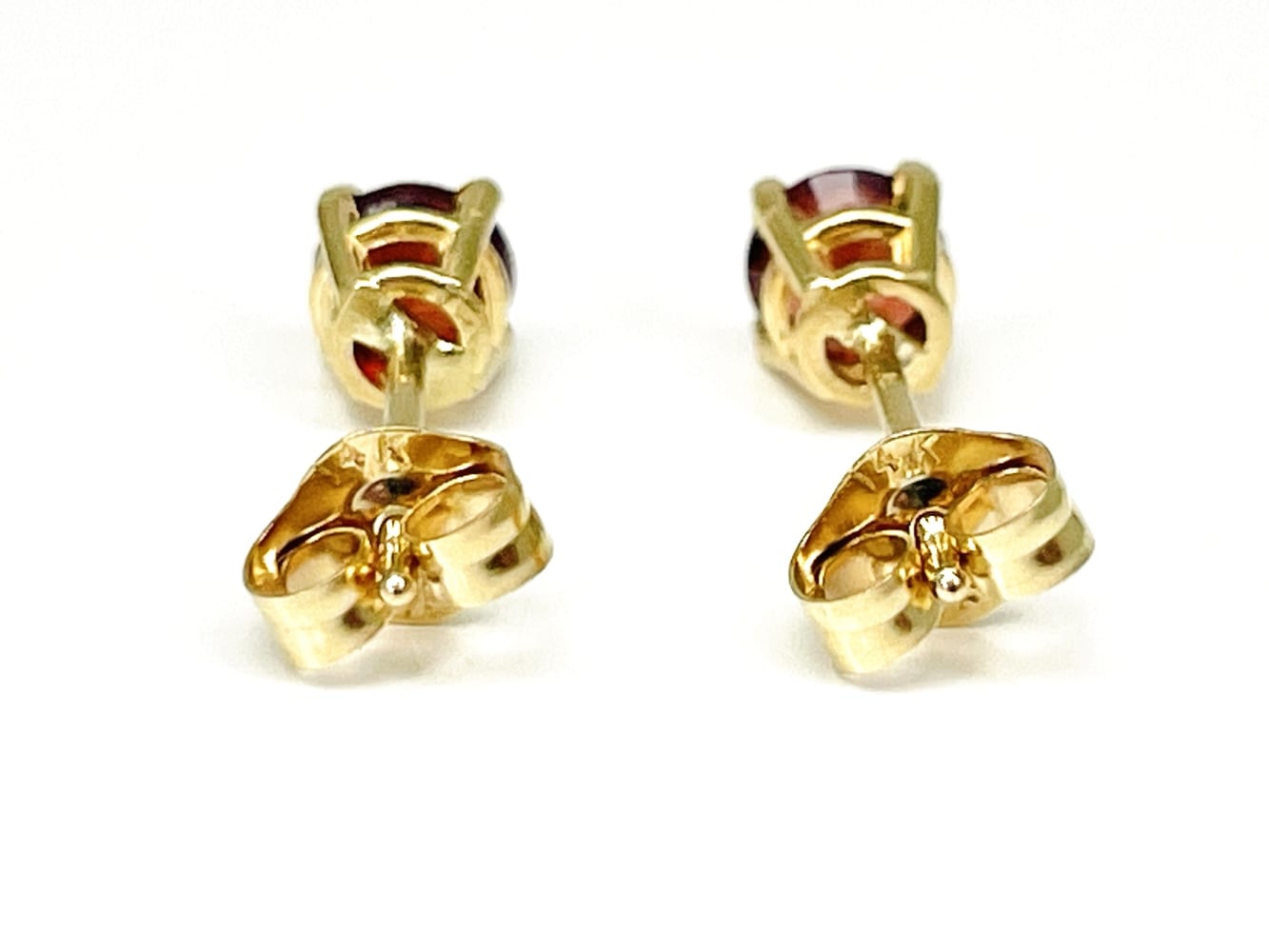 14K Yellow Gold Garnet Stud Earrings 4