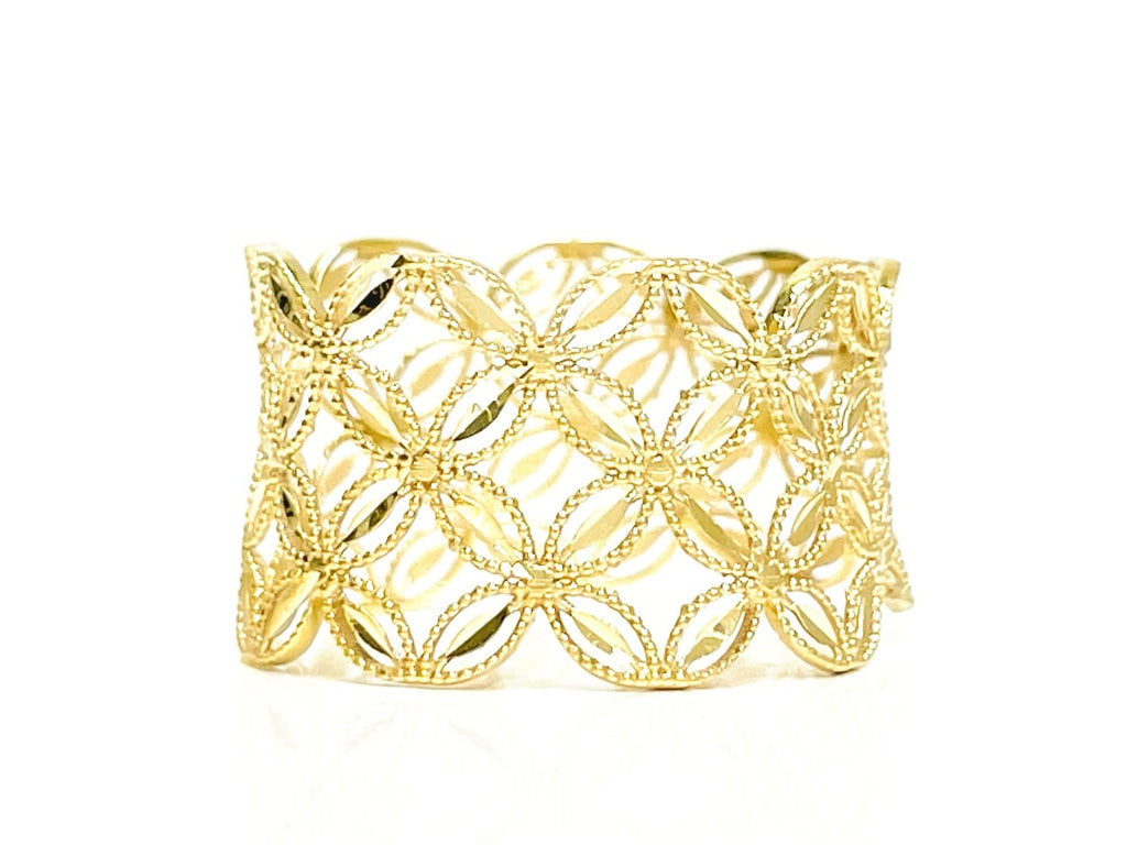 Ornate 18K Yellow Gold Lattice Ring, Size 9 4