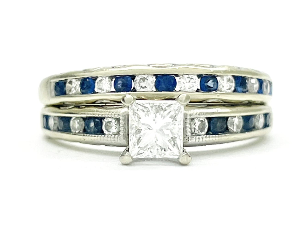 14K White Gold Diamond & Sapphire Wedding Set 1
