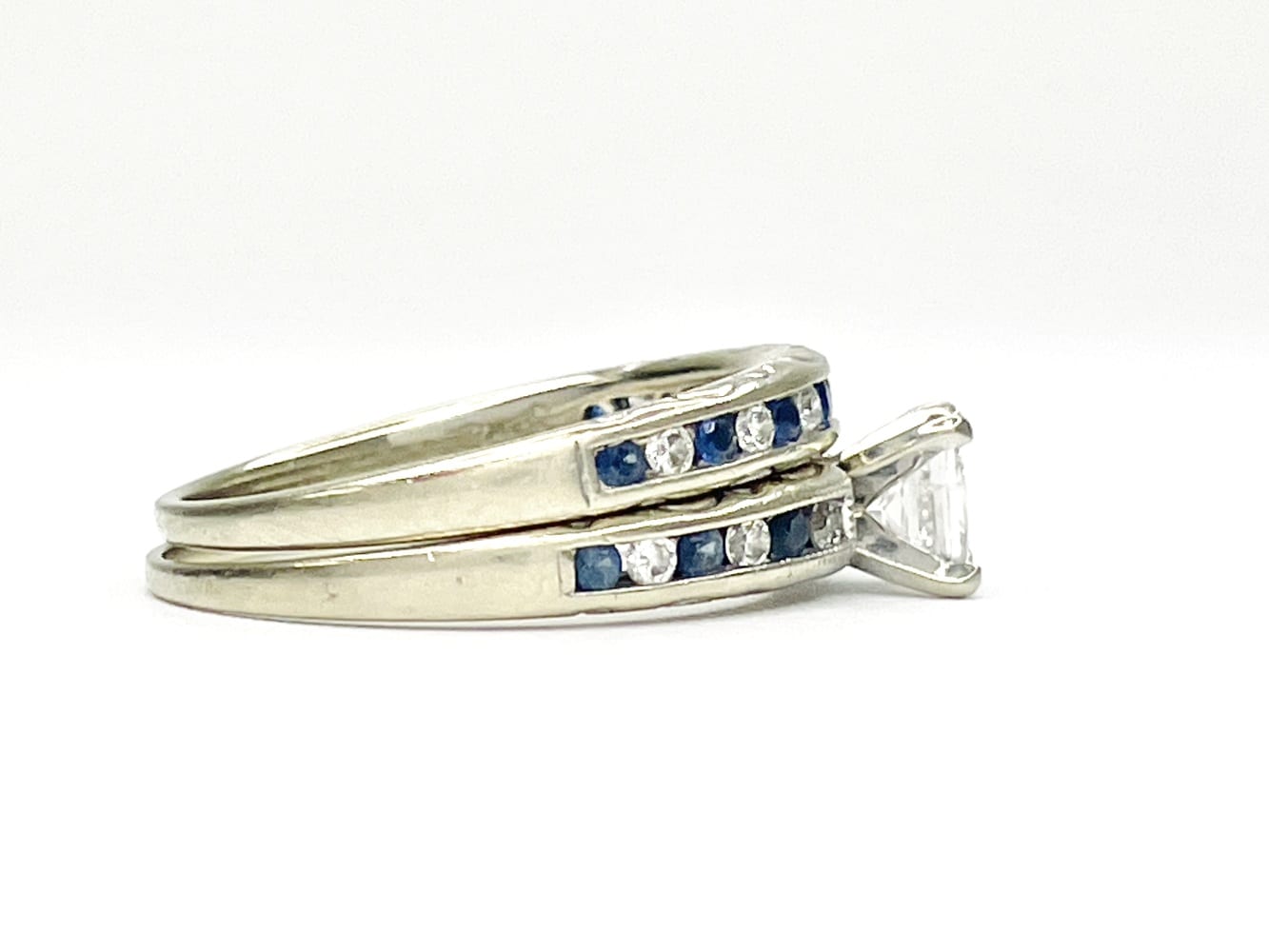 14K White Gold Diamond & Sapphire Wedding Set 2