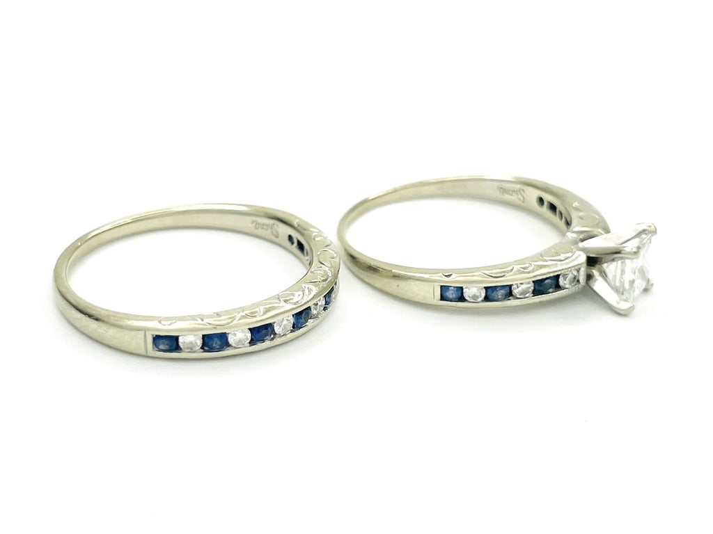14K White Gold Diamond & Sapphire Wedding Set 4