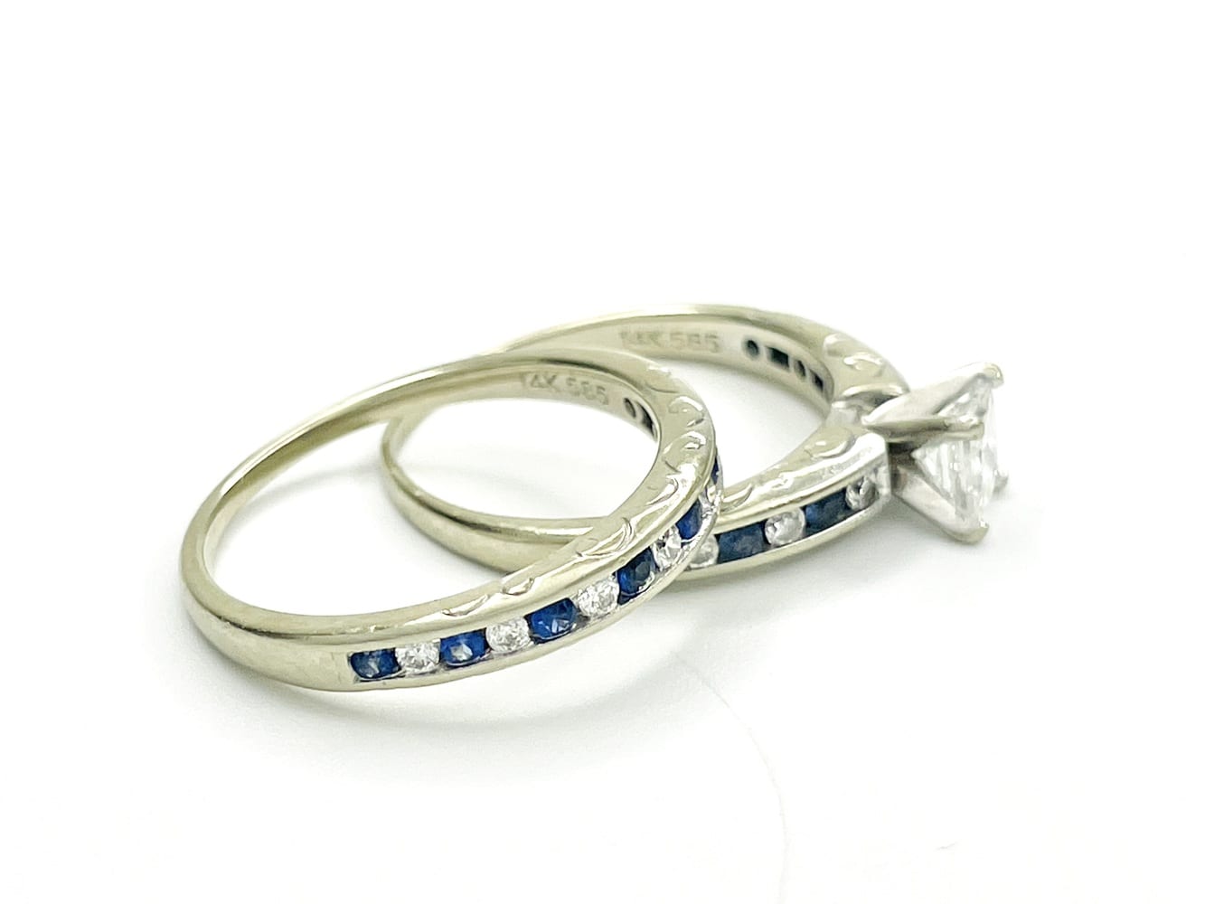 14K White Gold Diamond & Sapphire Wedding Set 5