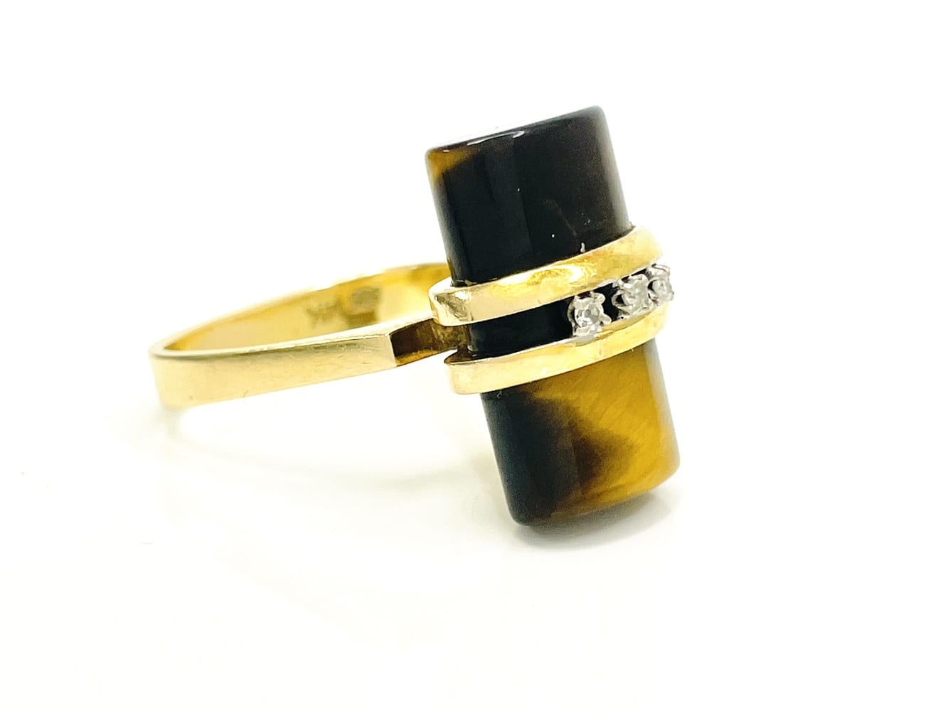 14K Yellow Gold Tiger’s Eye Diamond Ring 1