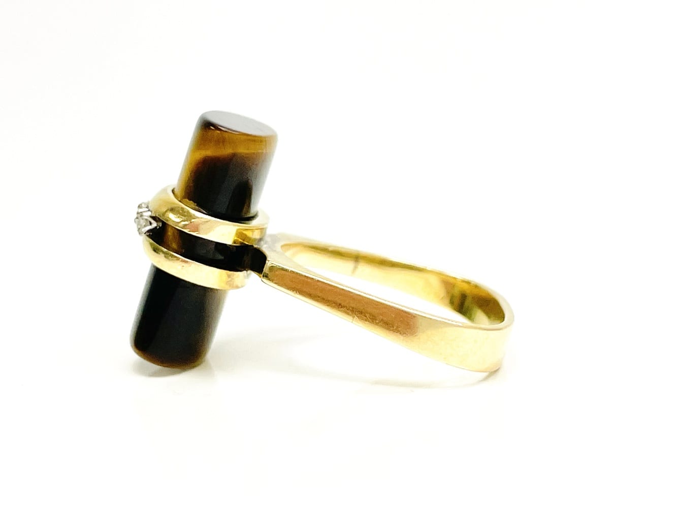 14K Yellow Gold Tiger’s Eye Diamond Ring 2