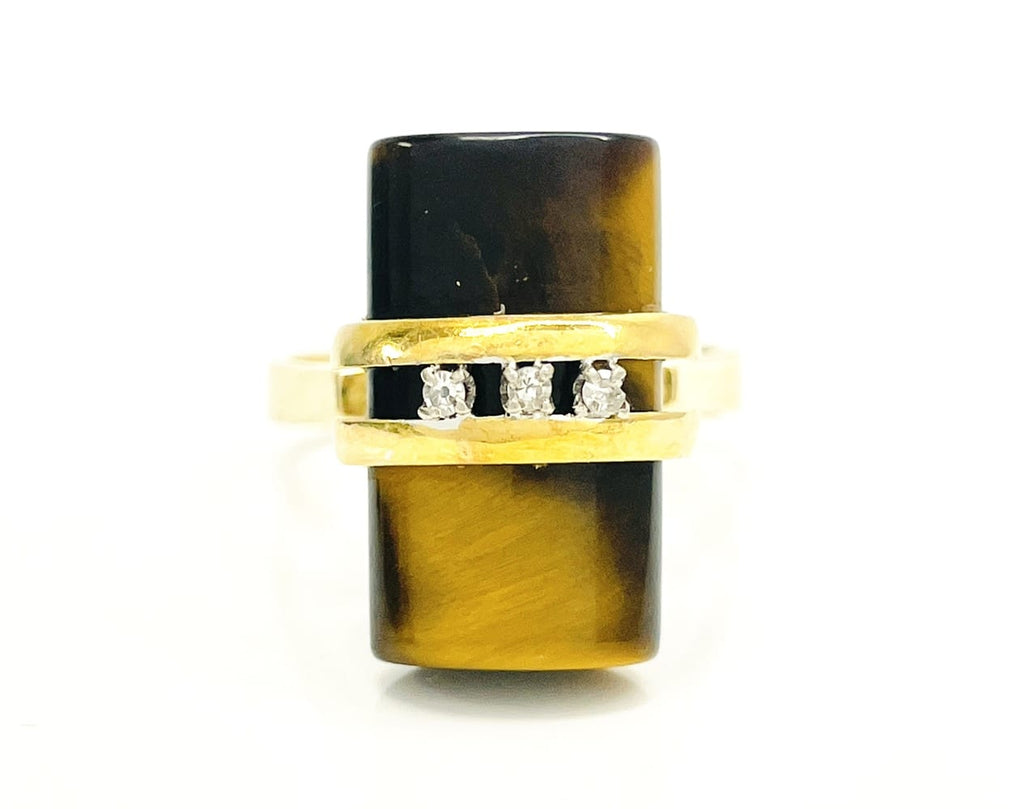 14K Yellow Gold Tiger’s Eye Diamond Ring 6