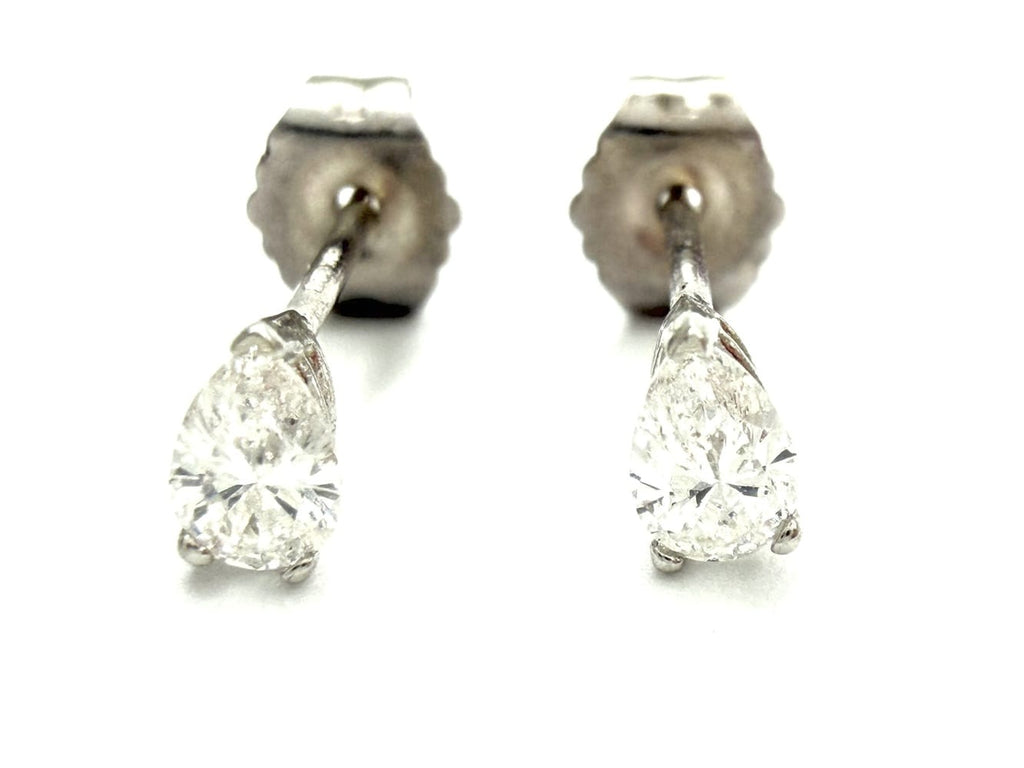 14K White Gold Pear Diamond Stud Earrings 1
