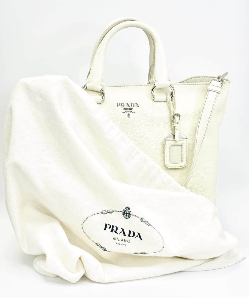 Prada Vitello Daino White Leather Bag 2