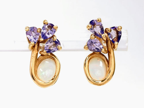 10K Yellow Gold Opal & Tanzanite Earrings 1