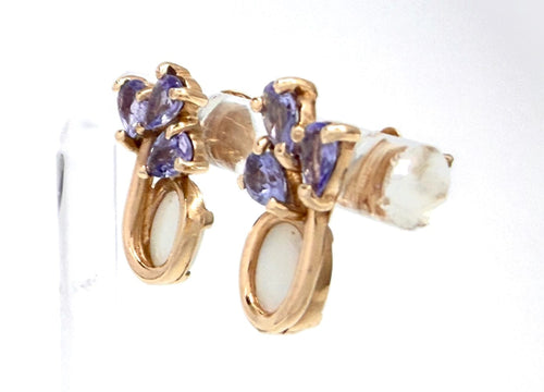 10K Yellow Gold Opal & Tanzanite Earrings 2